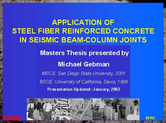 Gebman's Masters Thesis on application of steel fiber reinforced concrete.